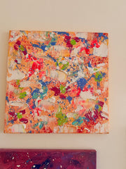 Cascade Abricot - Œuvre Originale - Toile Acrylique Abstraite 12x12” Créations Sortilege