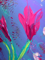 La Vie Fleurie - Œuvre Originale - Toile Acrylique Abstraite 12” Ronde Créations Sortilege