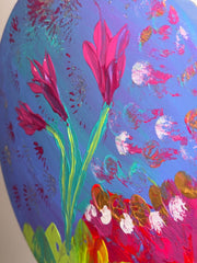 La Vie Fleurie - Œuvre Originale - Toile Acrylique Abstraite 12” Ronde Créations Sortilege