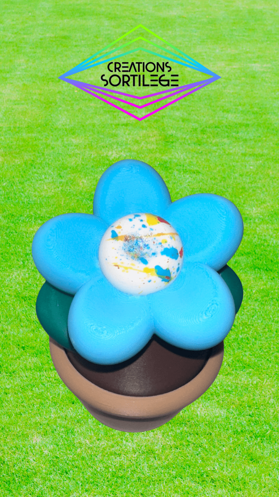 PotiFlora Ouvrable - Bleu Splashy - Peinte Créations Sortilege