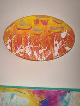 Soleil De Pêche - Œuvre Originale - Toile Acrylique Abstraite 8x10”Ovale Créations Sortilege