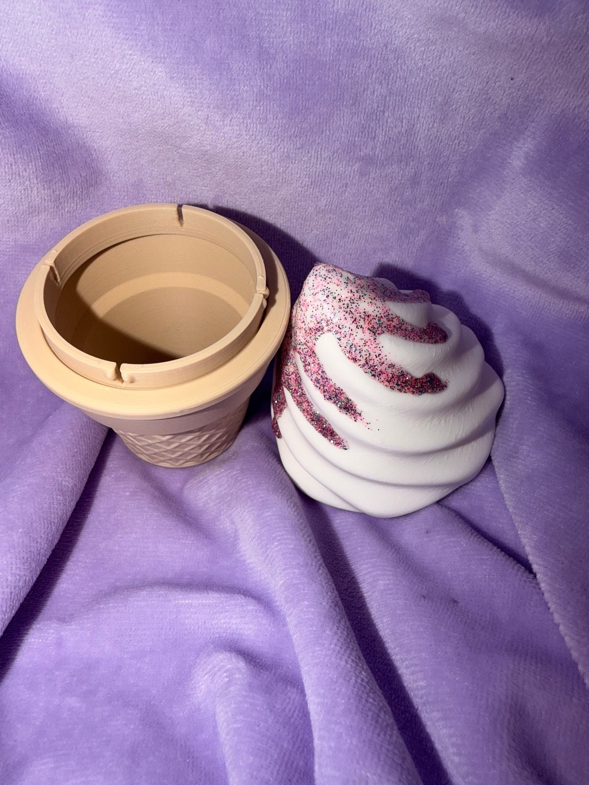 Boîte Cornet Crème Glacée - Œuvre Glitter Peint - Grand Créations Sortilege