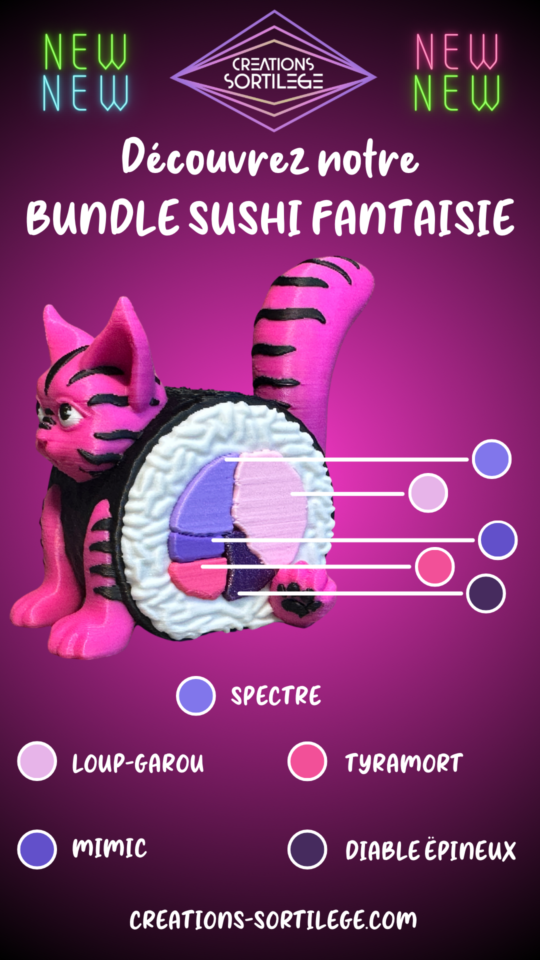 Bundle Sushi Fantaisie 3D - Rose / Bleu / Vert Créations Sortilege