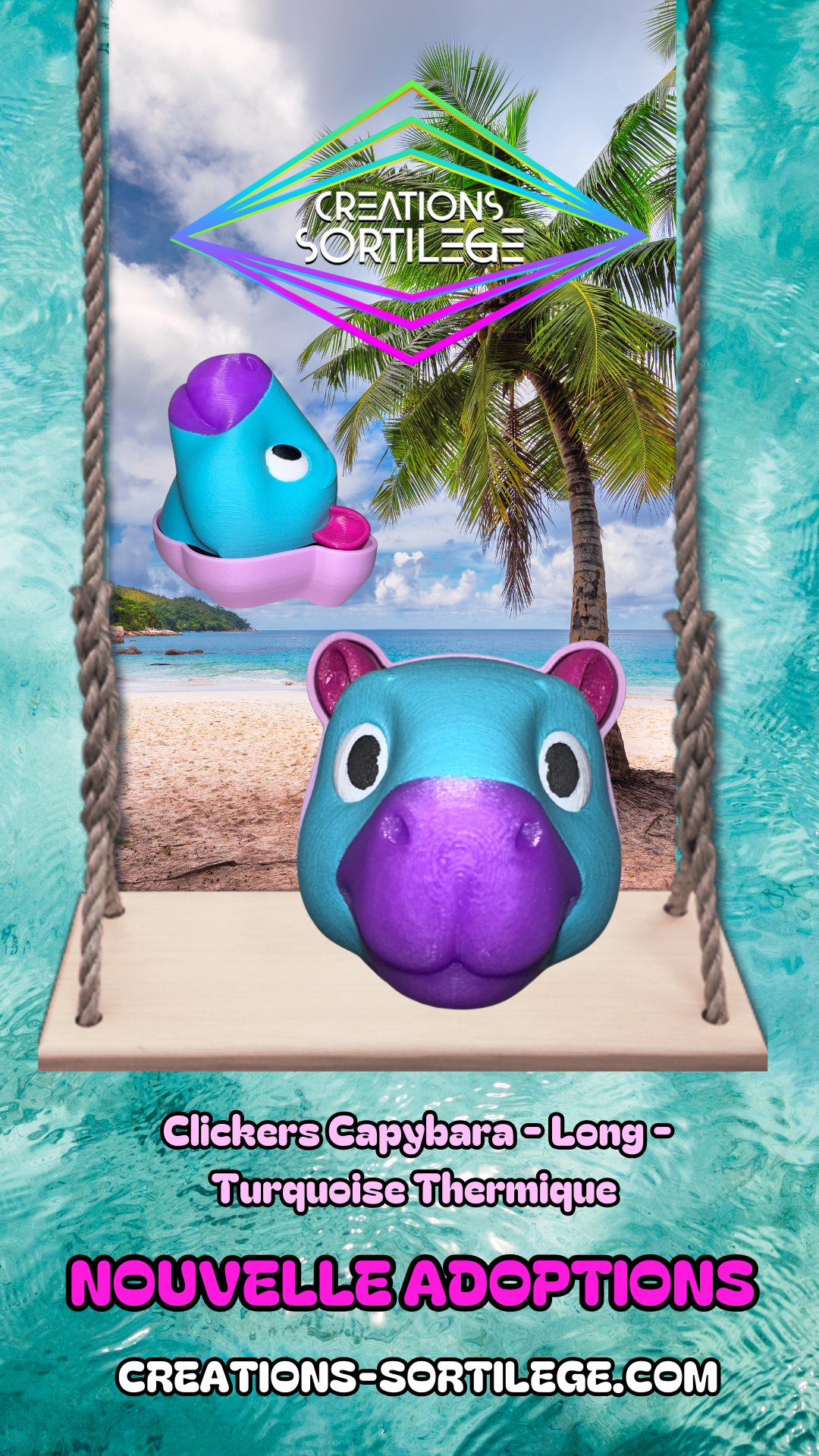 Clickers Capybara - Long - Turquoise Thermique Créations Sortilege