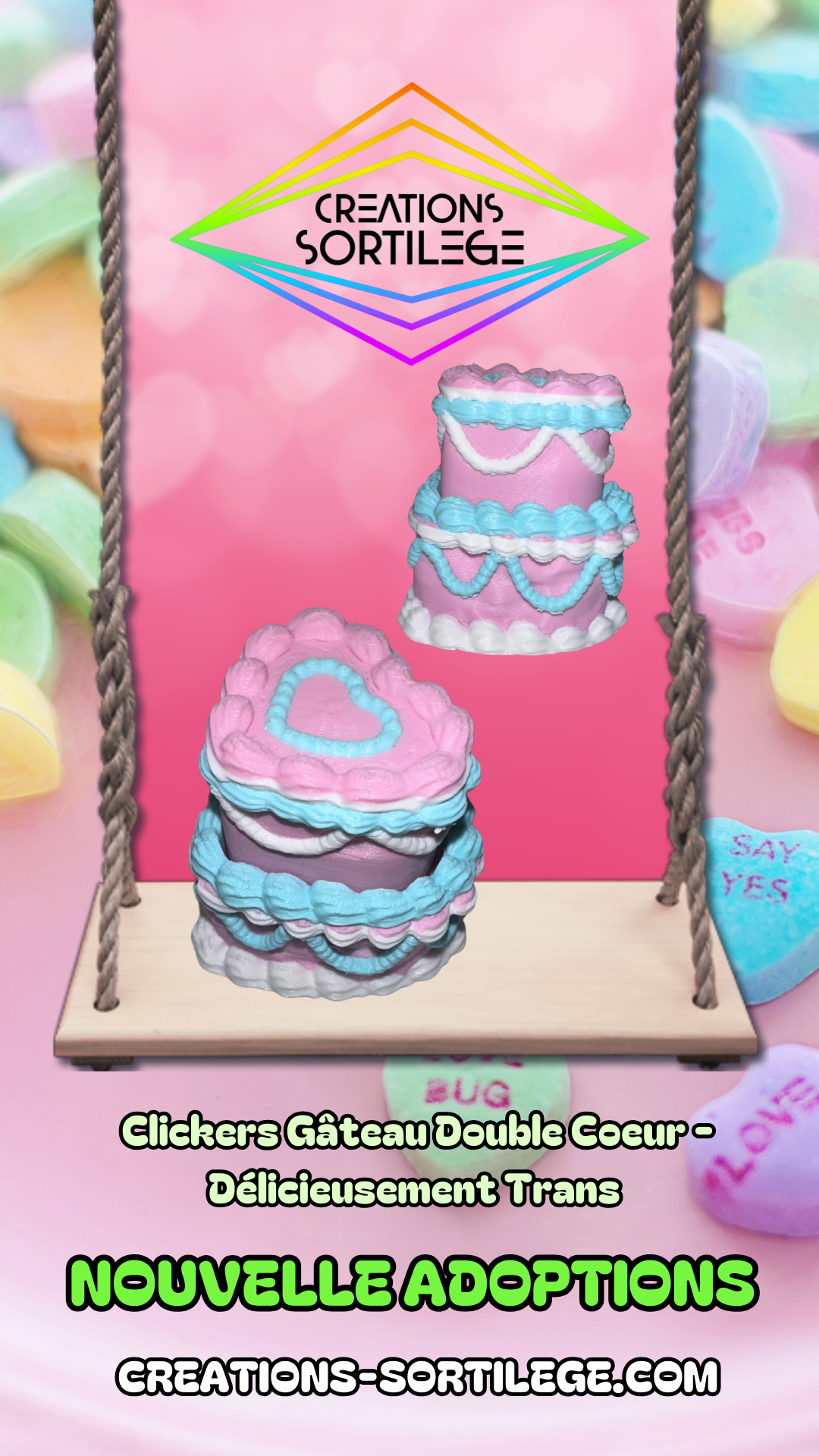 Clickers Gâteau Double Coeur - Délicieusement Trans Créations Sortilege