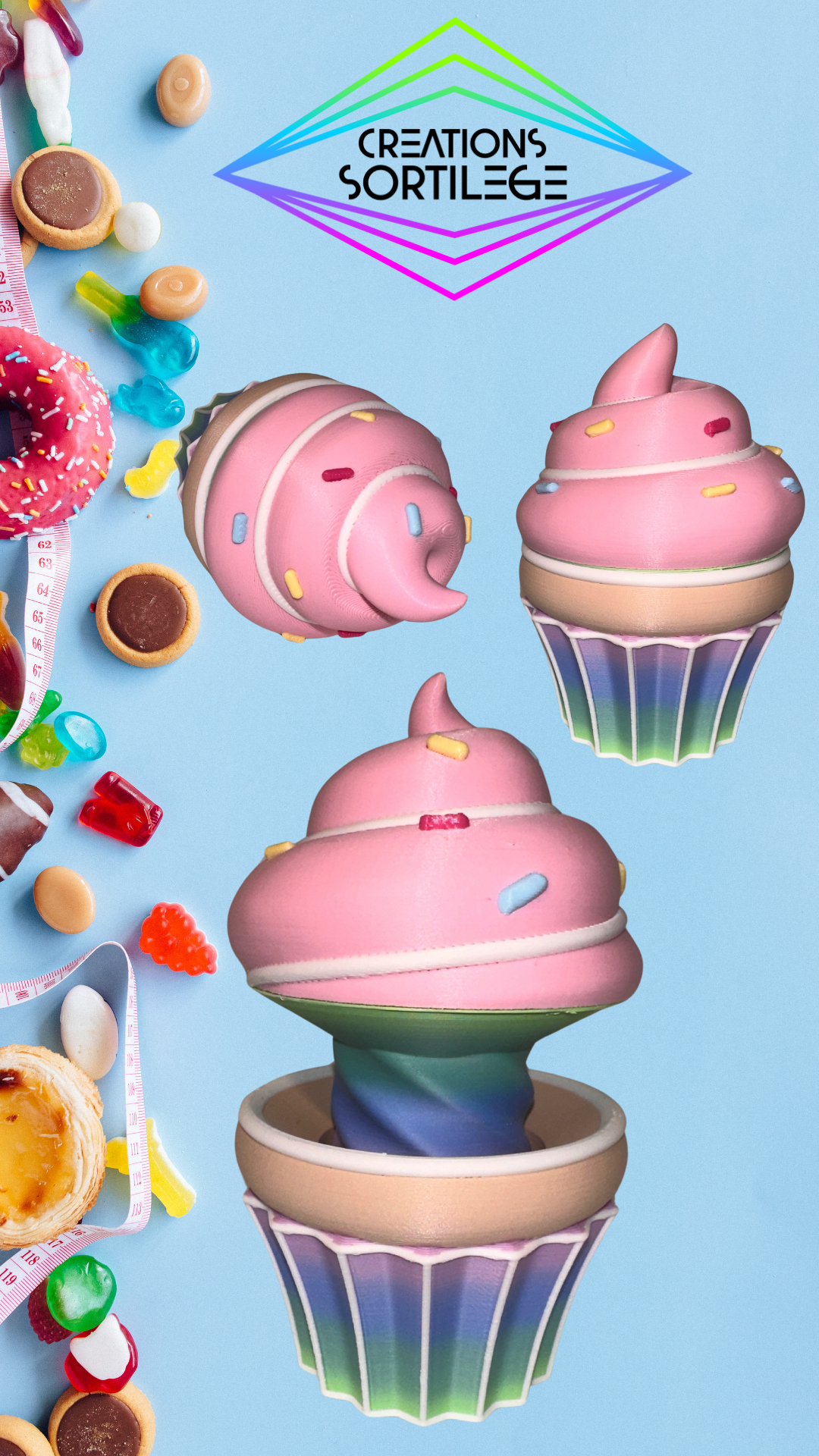 Cupcake Satisfaisant 3D - Fidget Toys - Flush - Prévient L’environnement Créations Sortilege