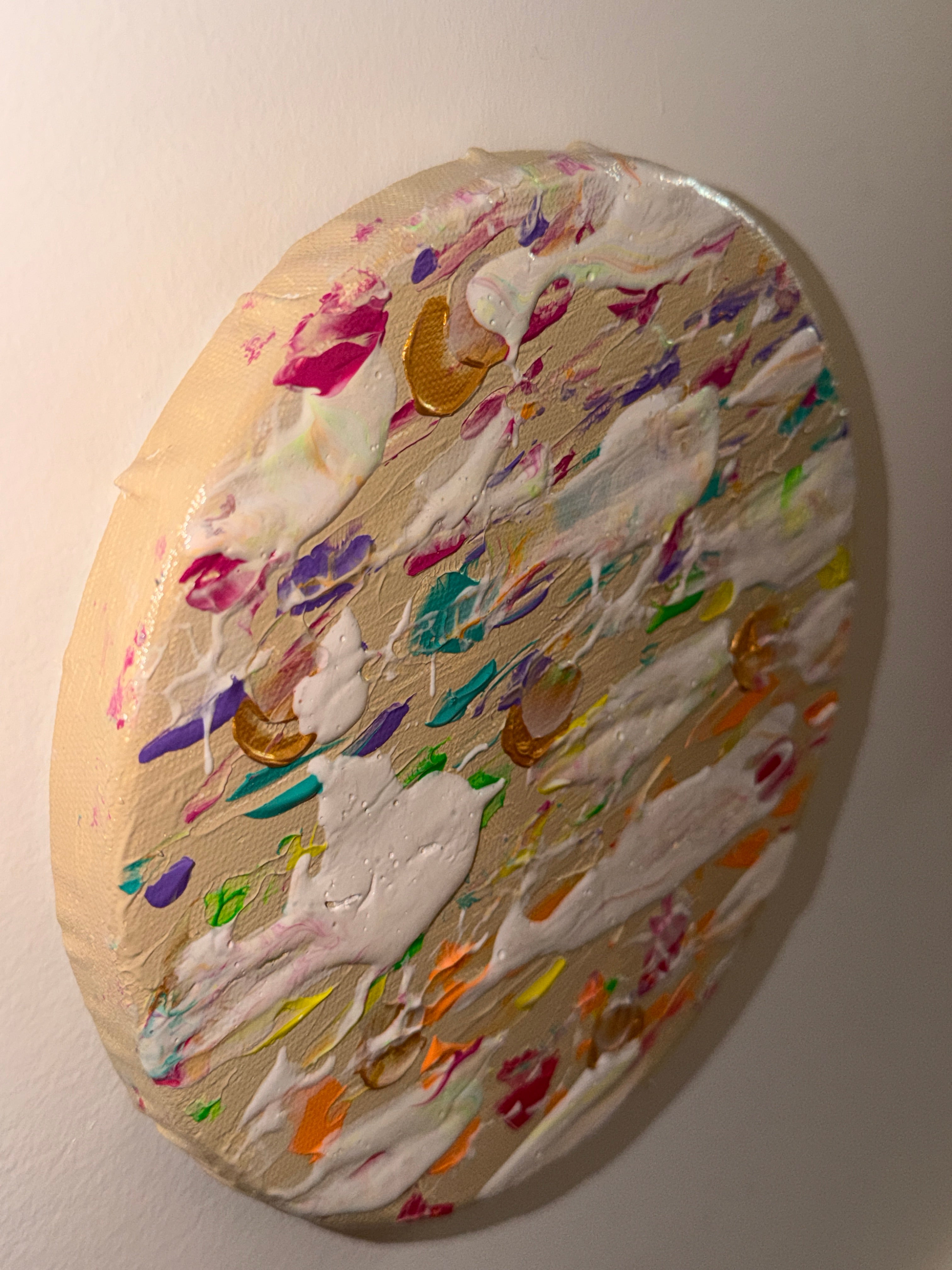 Funfetti - Œuvre Originale - Toile Acrylique Abstraite 8" Ronde Créations Sortilege