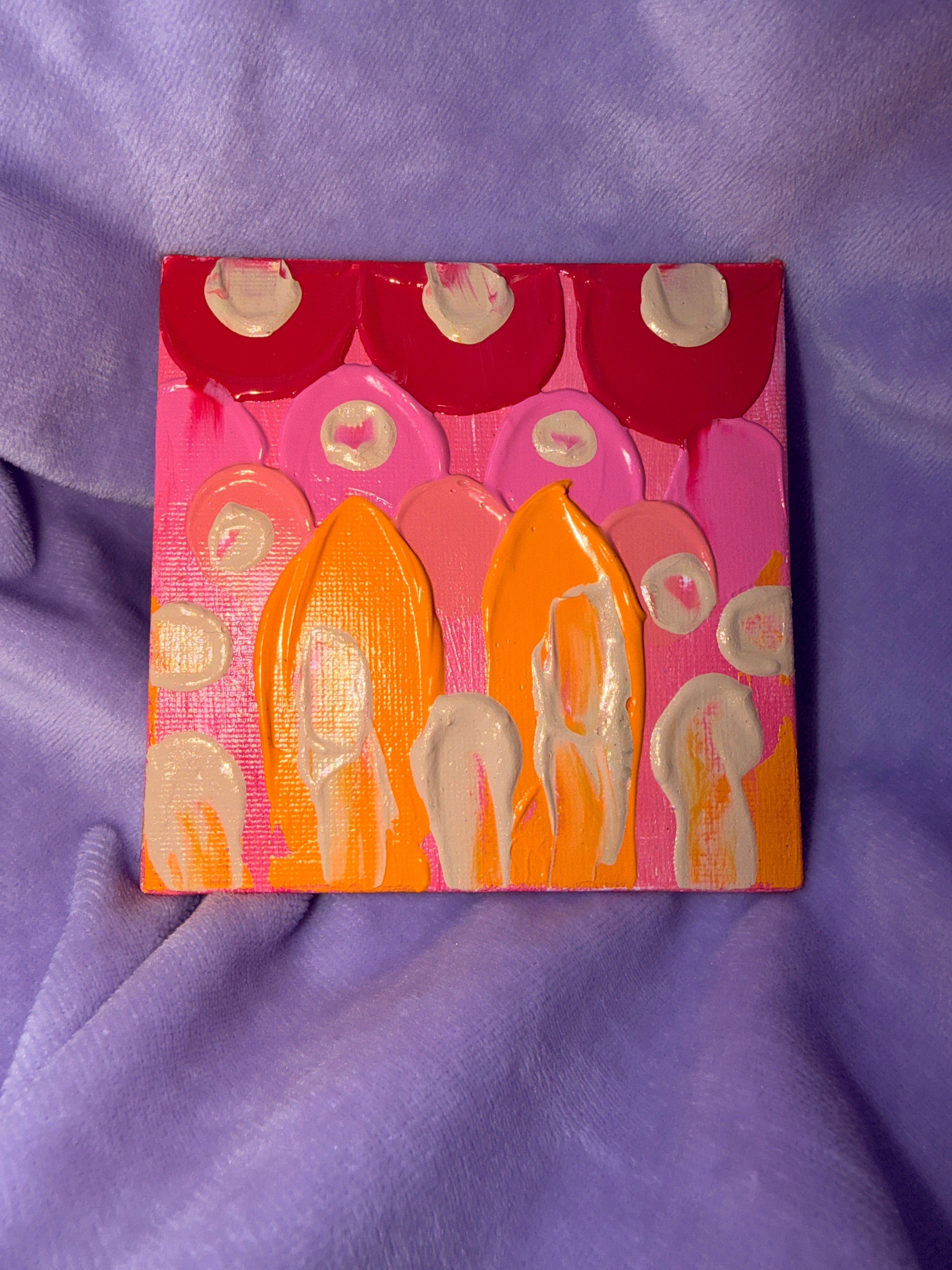Fleur De Lilas & Ocean Toile Acrylique Art Abstrait 4x4” Copie Créations Sortilege