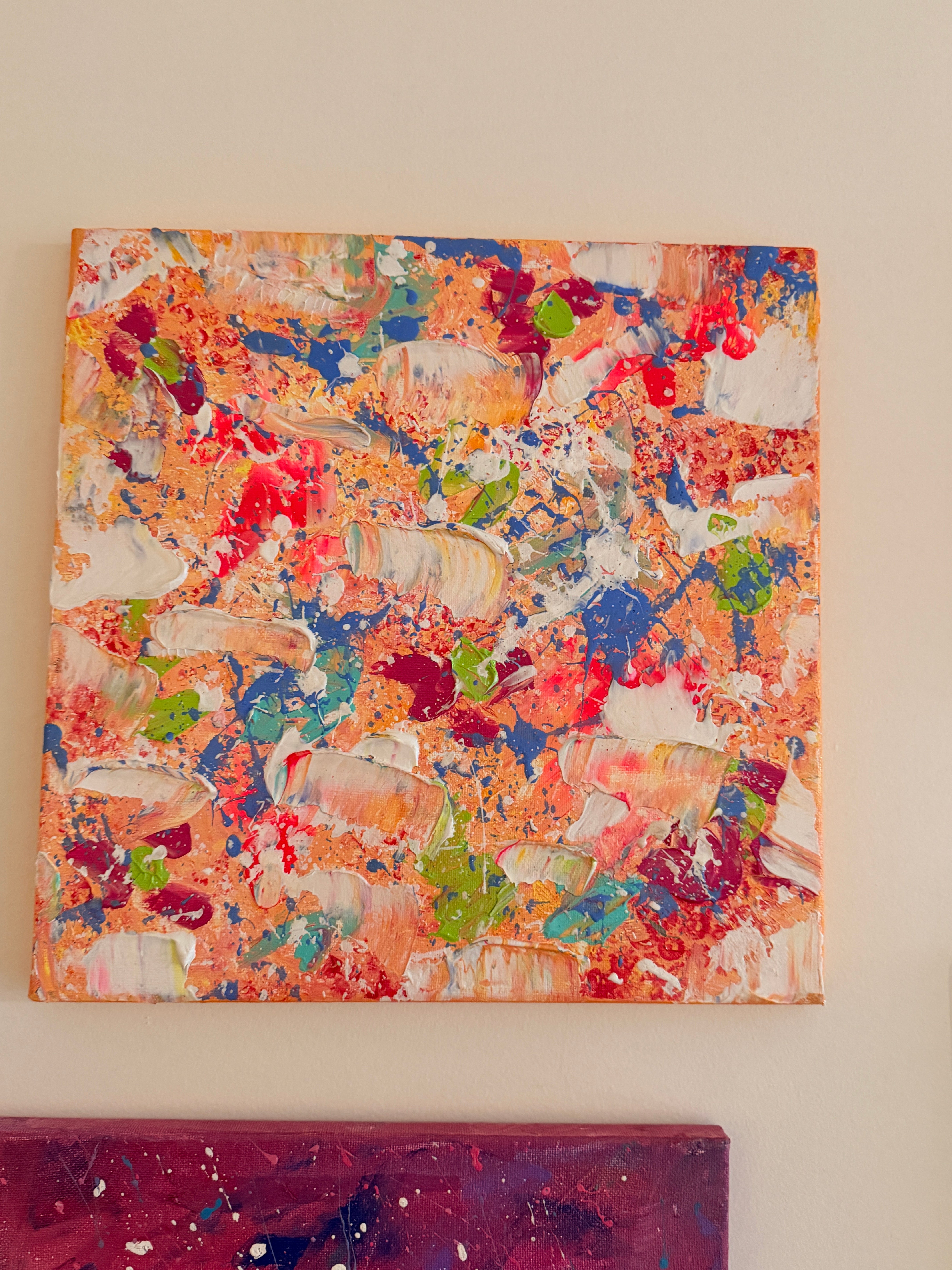 Cascade Abricot - Œuvre Originale - Toile Acrylique Abstraite 12x12”