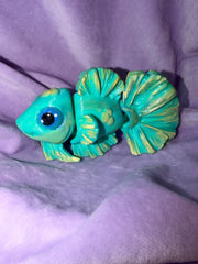 Poisson Bêta - Turquoise & Jaune - Œuvre Originale - Peinte à la Main & Vernis