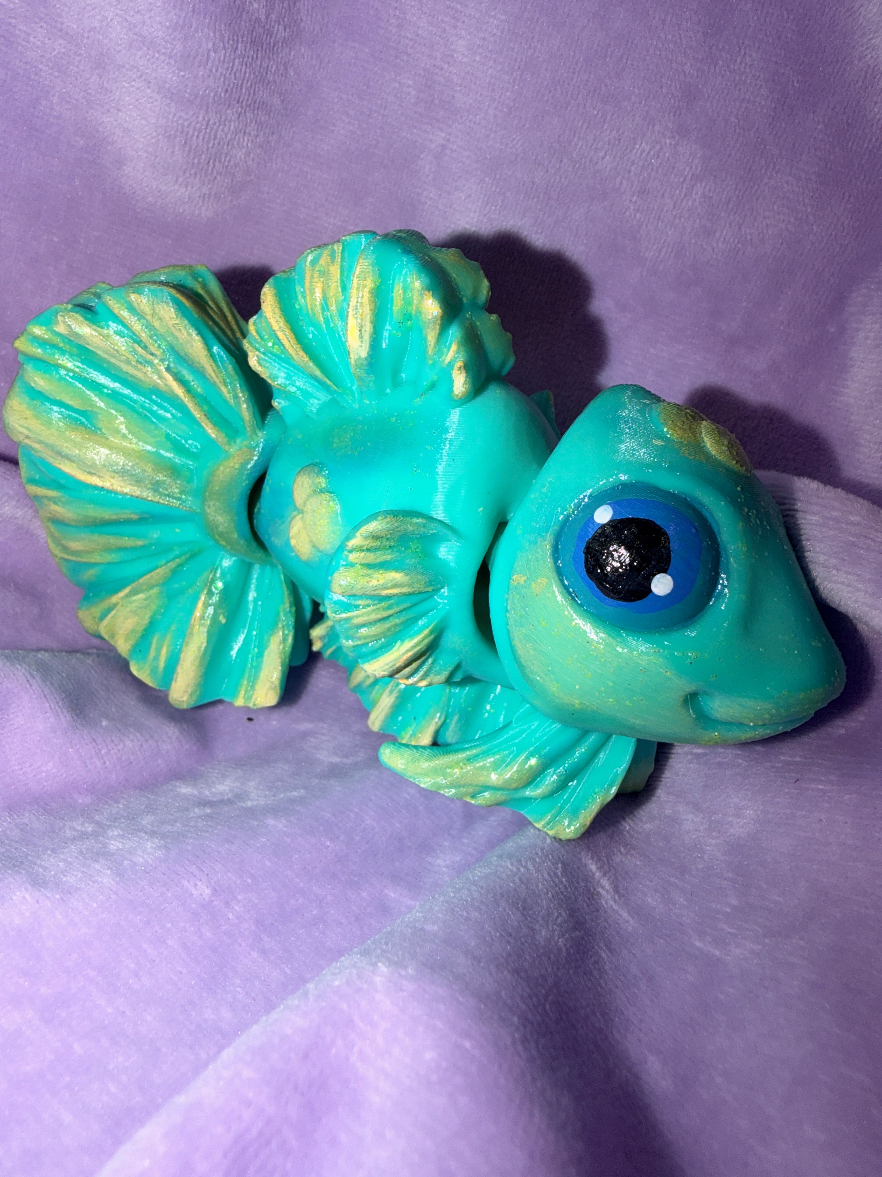 Poisson Bêta - Turquoise & Jaune - Œuvre Originale - Peinte à la Main & Vernis