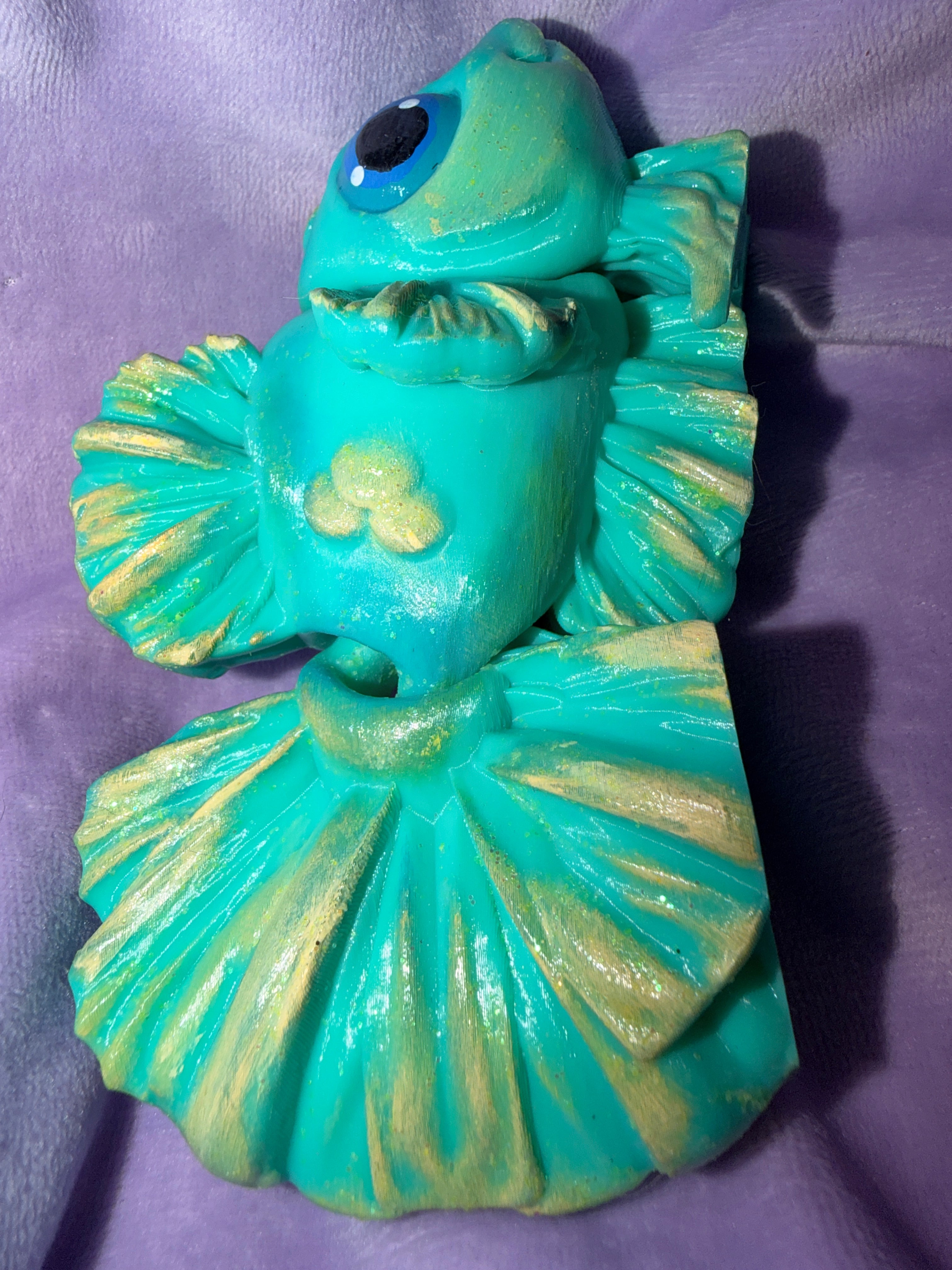 Poisson Bêta - Turquoise & Jaune - Œuvre Originale - Peinte à la Main & Vernis