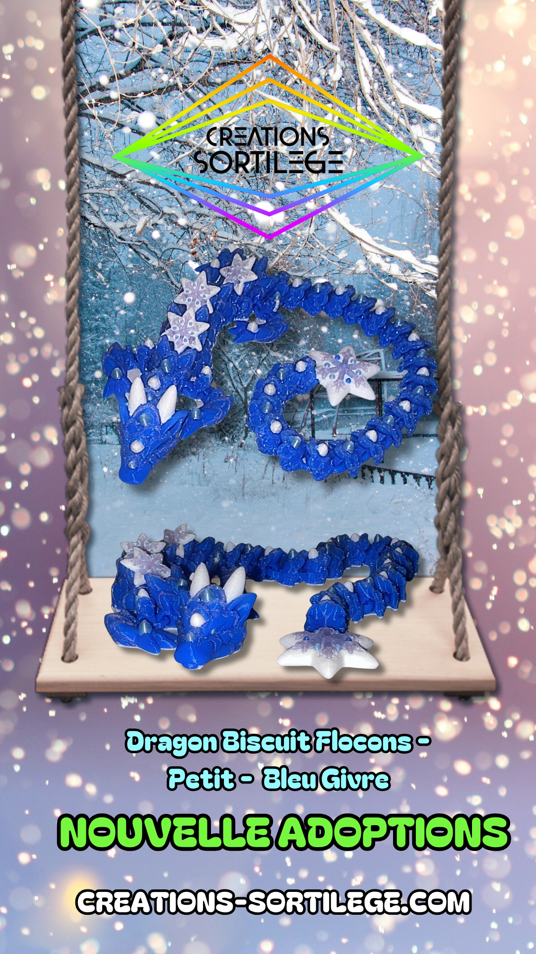 Dragon Biscuit Flocons - Petit -  Bleu Givre
