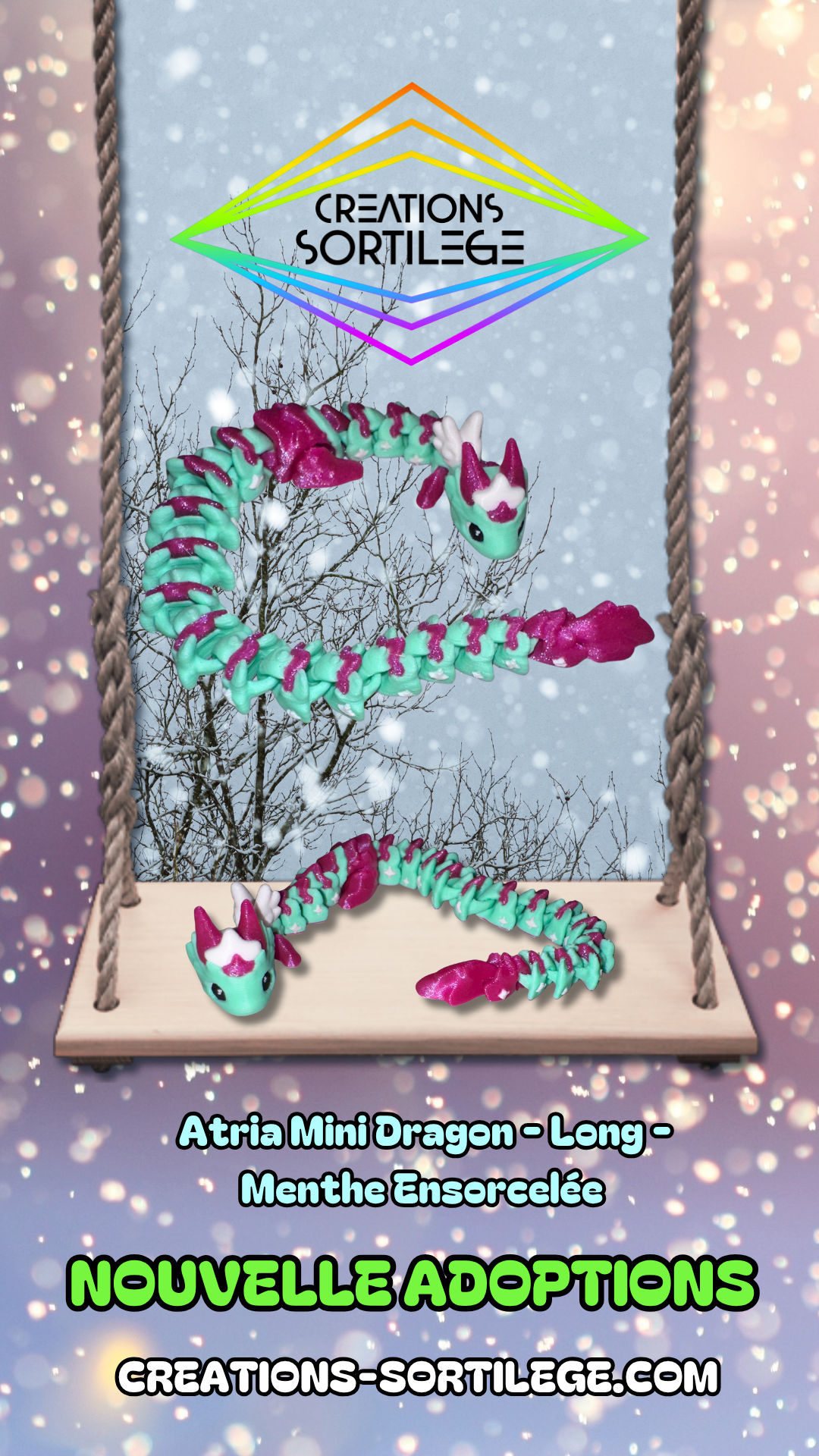 Atria Mini Dragon - Long - Menthe Ensorcelée - Imp Créations Sortilege