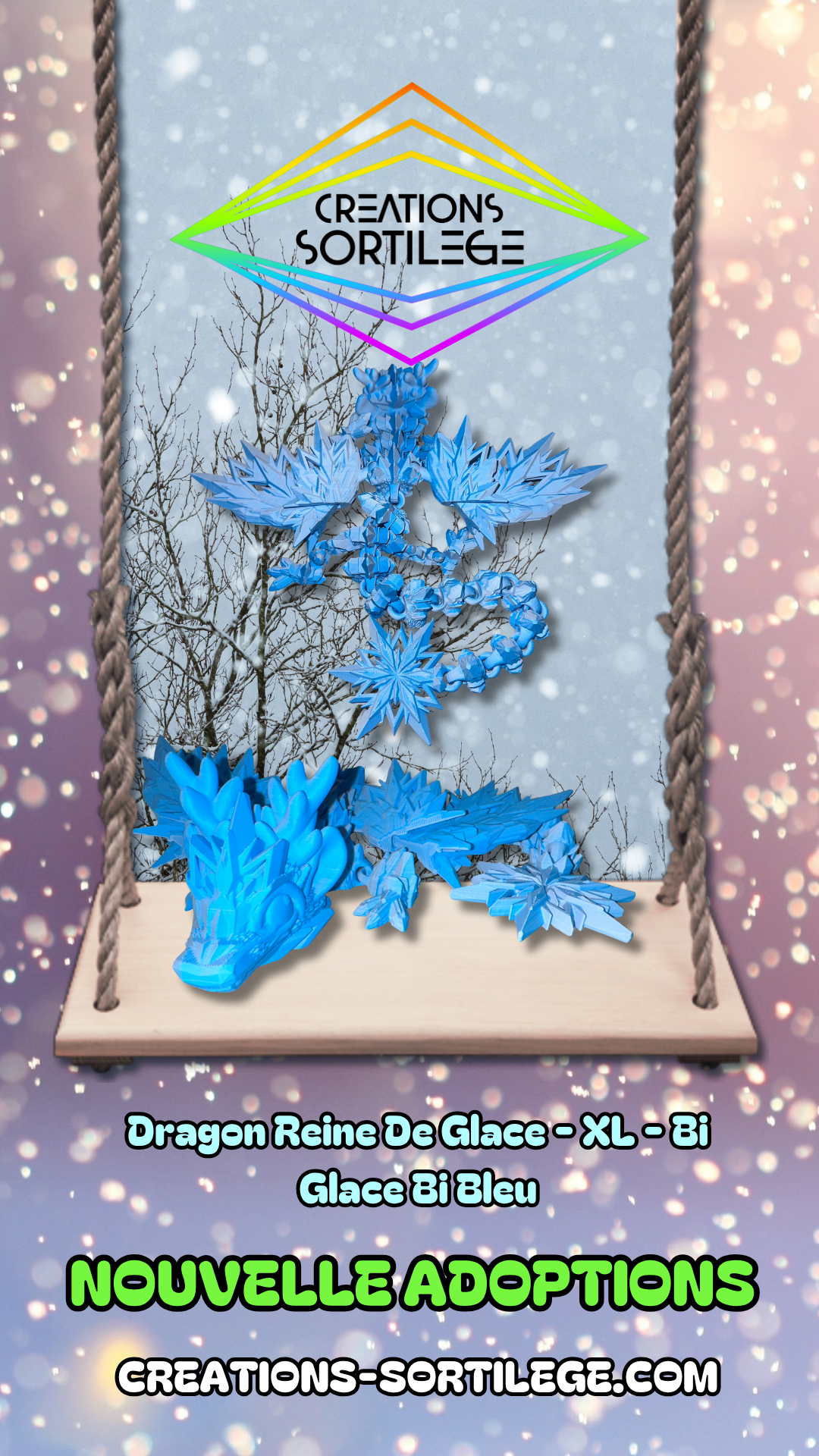 Dragon Reine De Glace Bébé- XL - Bi Glace Bi Bleu Créations Sortilege