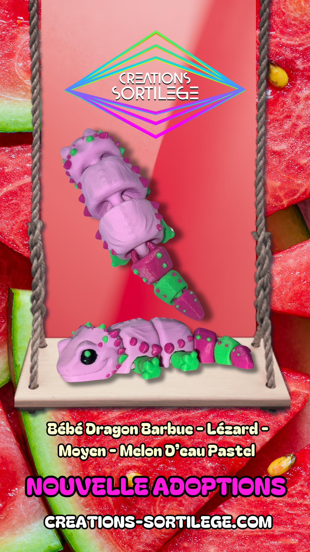 Bébé Dragon Barbue - Lézard - Moyen - Melon D’eau Pastel - Imp Créations Sortilege