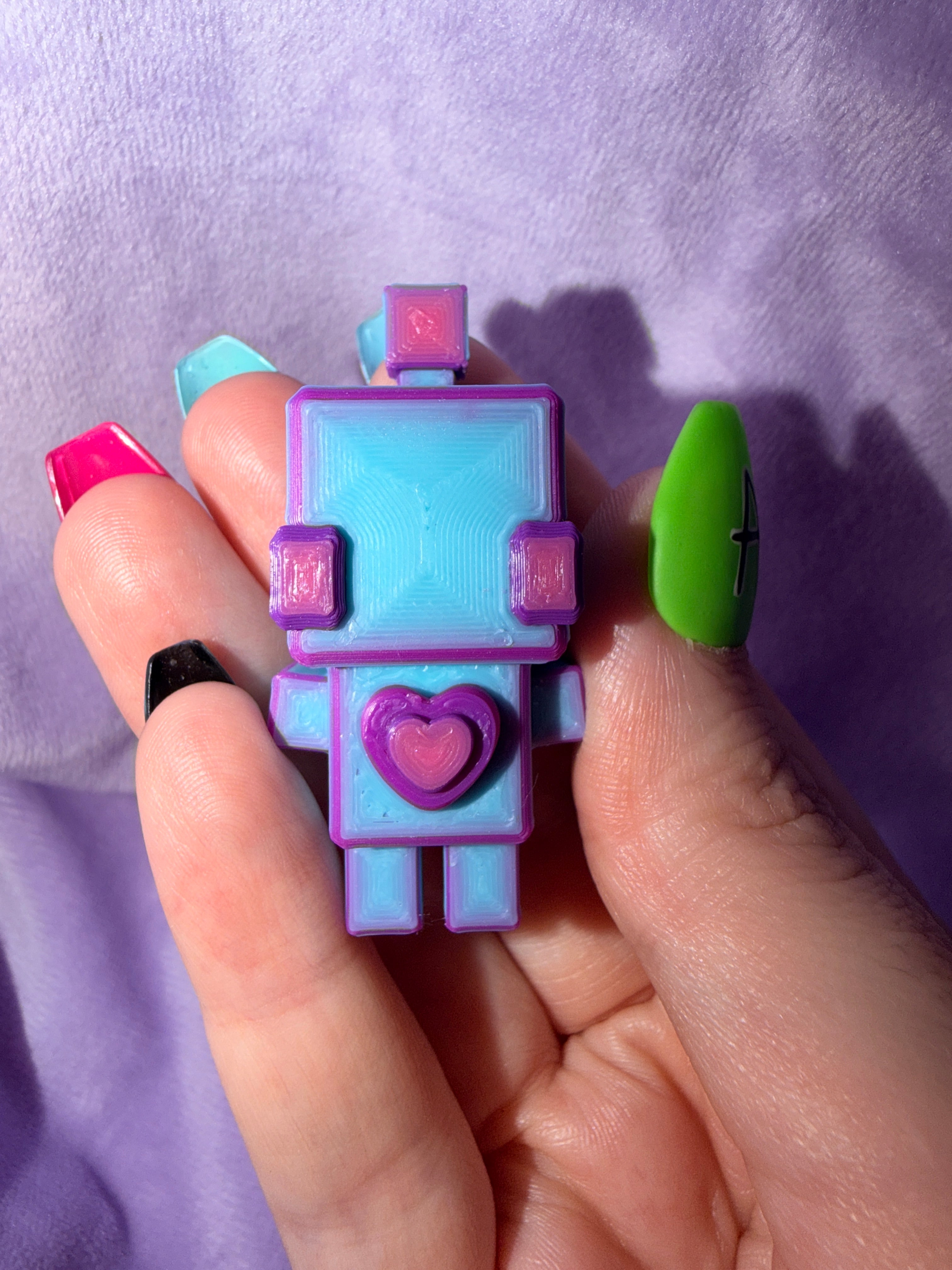 Porte Clef - Robot Amour Bleu Mauve - 3 Déco Aux Choix Inclus Créations Sortilege