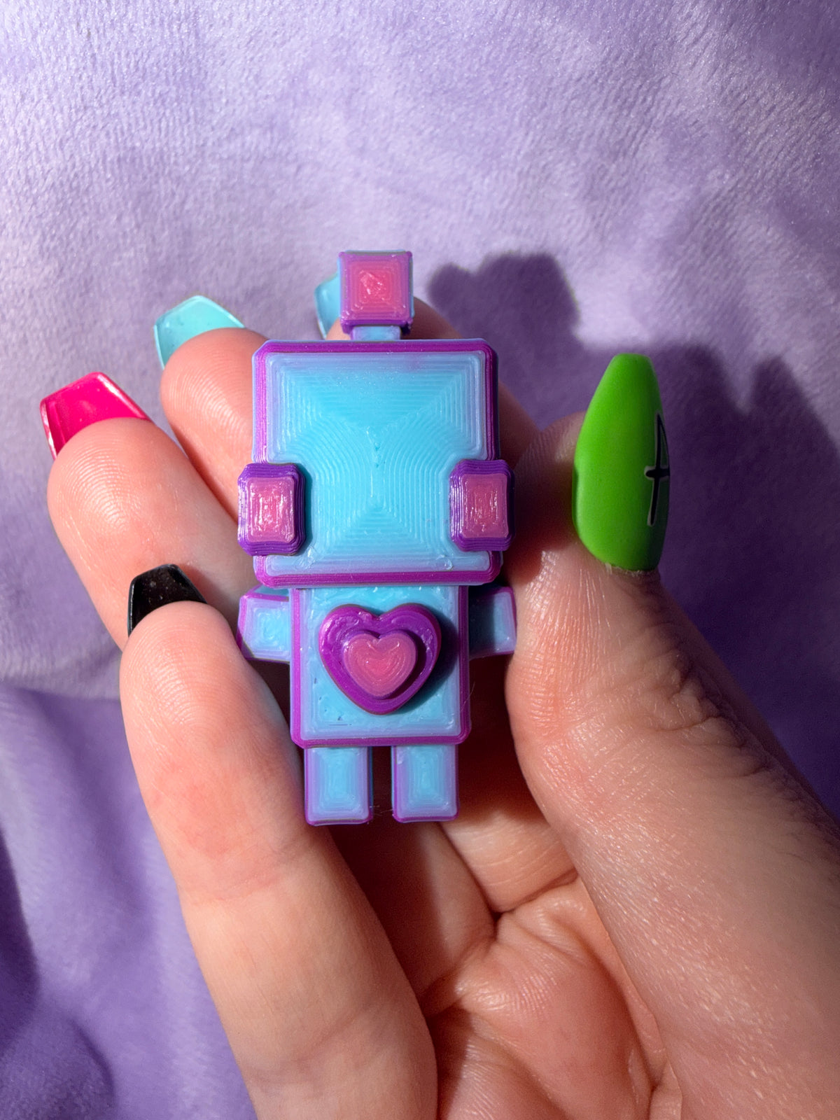 Porte Clef - Robot Amour Bleu Mauve - 3 Déco Aux Choix Inclus Créations Sortilege