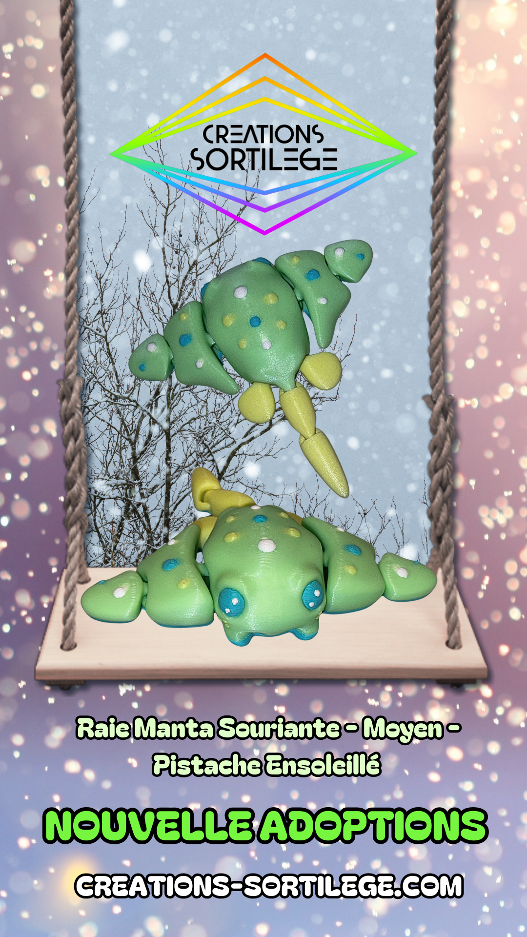 Raie Manta Souriante - Moyen - Pistache Ensoleillé Créations Sortilege