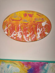 Soleil De Pêche - Œuvre Originale - Toile Acrylique Abstraite 8x10”Ovale Créations Sortilege