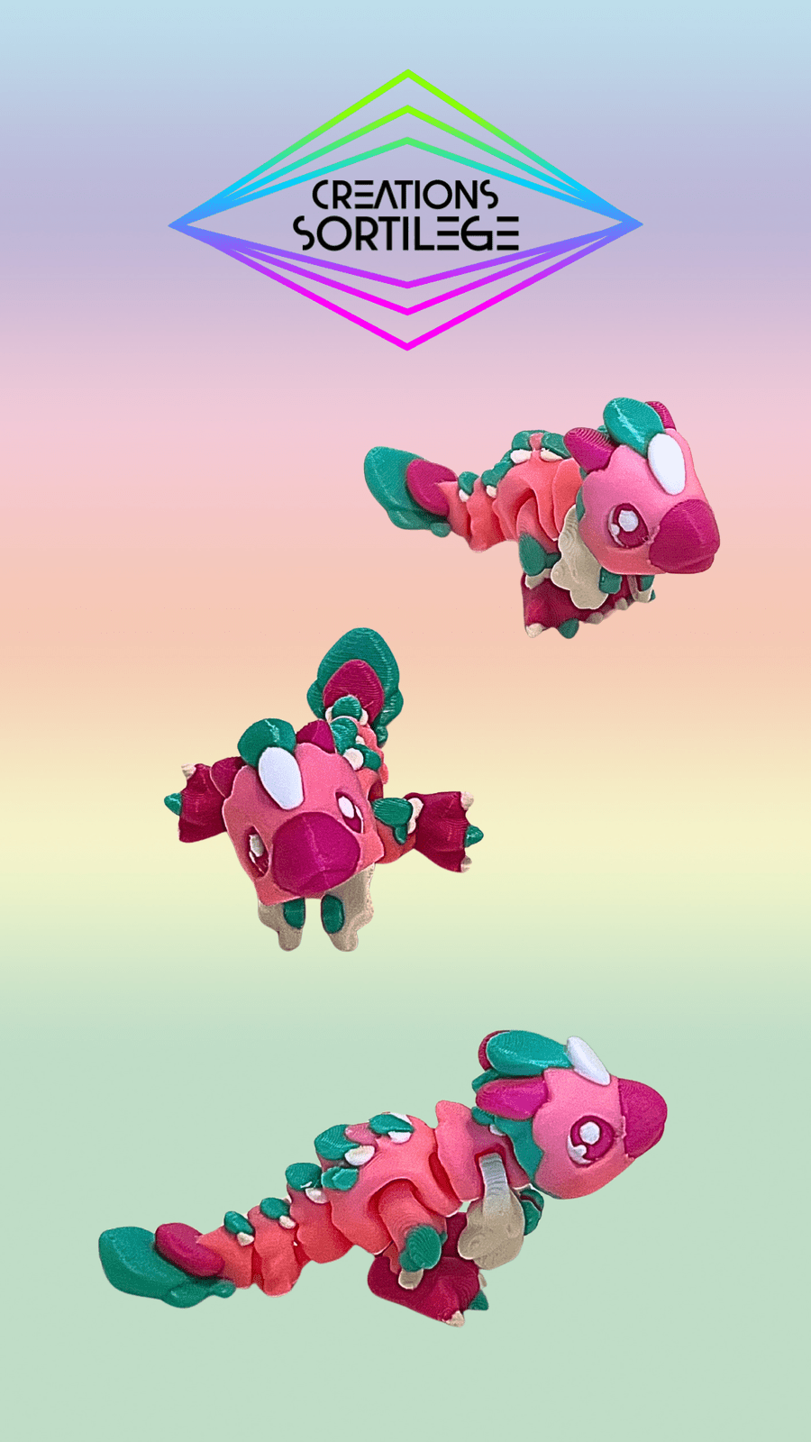 Vélociraptor Rosa - Moyen - Sakura Et Turquoise Créations Sortilege