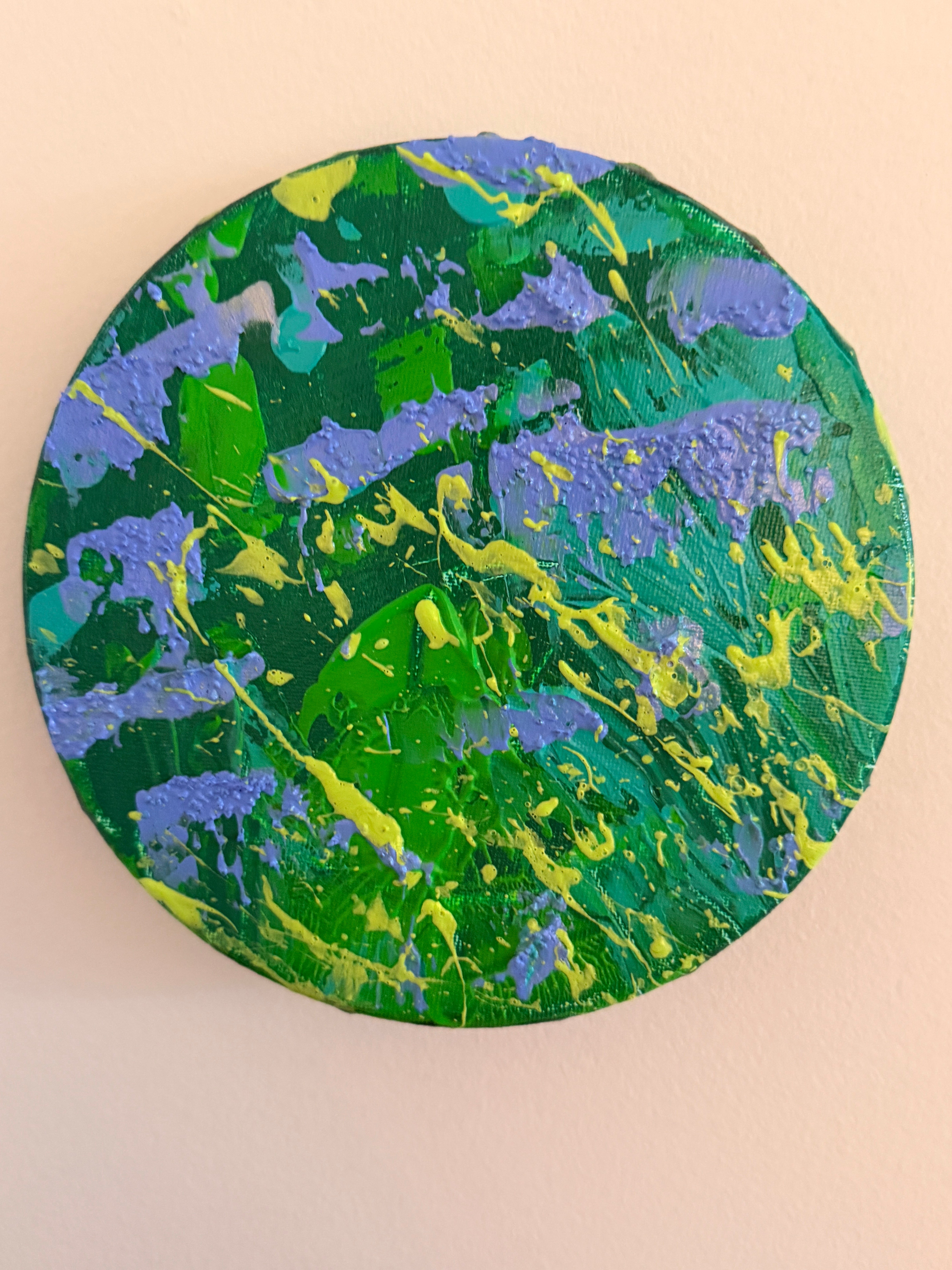 Zone Verte - Œuvre Originale - Toile Acrylique Abstraite 8” Ronde Créations Sortilege